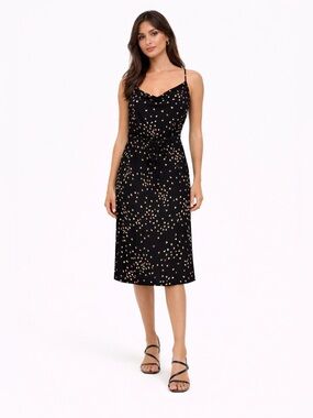 Black Cowl Neck Slip Dress | 90s Y2K Bebe Minimalist Print Midi Tie Waist Size S